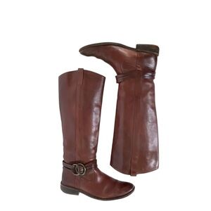 Frye Shirley Tall Riding Boots Womens 7.5 Brown Leather Equestrian Multi Strap